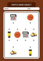 Match with same object game summer icon. worksheet for preschool kids, kids activity sheet vector