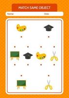 Match with same object game summer icon. worksheet for preschool kids, kids activity sheet vector