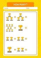 How many counting game with trophy. worksheet for preschool kids, kids activity sheet vector