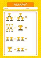 How many counting game with trophy. worksheet for preschool kids, kids activity sheet vector