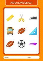 Match with same object game rugbyball. worksheet for preschool kids, kids activity sheet vector