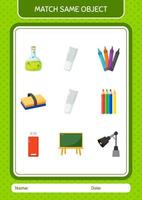 Match with same object game chalk. worksheet for preschool kids, kids activity sheet vector