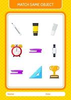 Match with same object game stapler. worksheet for preschool kids, kids activity sheet vector