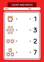 Count and match game with waker clock. worksheet for preschool kids, kids activity sheet vector