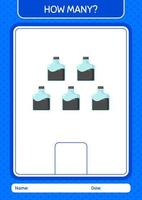 How many counting game with ink bottle. worksheet for preschool kids, kids activity sheet vector