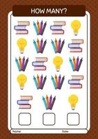 How many counting game with summer icon. worksheet for preschool kids, kids activity sheet vector