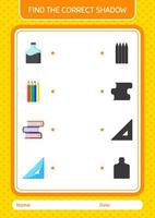 Find the correct shadows game with summer icon. worksheet for preschool kids, kids activity sheet vector