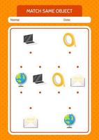 Match with same object game summer icon. worksheet for preschool kids, kids activity sheet vector