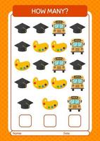 How many counting game with summer icon. worksheet for preschool kids, kids activity sheet vector