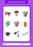 Match with same object game crayons. worksheet for preschool kids, kids activity sheet vector