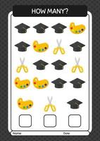 How many counting game with summer icon. worksheet for preschool kids, kids activity sheet vector