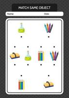 Match with same object game summer icon. worksheet for preschool kids, kids activity sheet vector