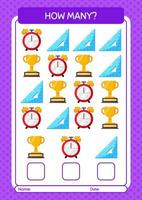 How many counting game with summer icon. worksheet for preschool kids, kids activity sheet vector
