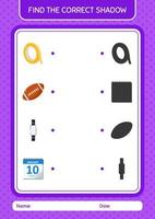 Find the correct shadows game with summer icon. worksheet for preschool kids, kids activity sheet vector