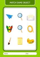 Match with same object game magnifying glass. worksheet for preschool kids, kids activity sheet