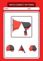 Match pattern game with horn loudspeakers. worksheet for preschool kids, kids activity sheet vector