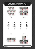 Count and match game with calculator. worksheet for preschool kids, kids activity sheet vector