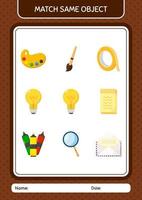 Match with same object game light bulb. worksheet for preschool kids, kids activity sheet vector