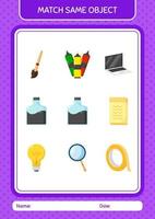 Match with same object game ink bottle. worksheet for preschool kids, kids activity sheet vector