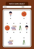 Match with same object game summer icon. worksheet for preschool kids, kids activity sheet vector