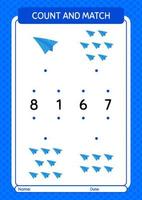 Count and match game with paper plane. worksheet for preschool kids, kids activity sheet vector