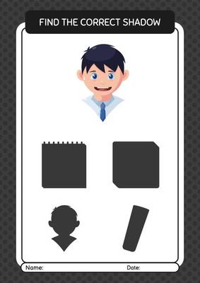 Find the correct shadows game with boy. worksheet for preschool kids, kids activity sheet