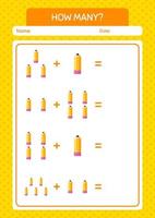 How many counting game with pencil. worksheet for preschool kids, kids activity sheet vector