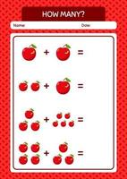 How many counting game with apple. worksheet for preschool kids, kids activity sheet vector