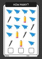 How many counting game with summer icon. worksheet for preschool kids, kids activity sheet vector