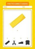 Find the correct shadows game with ruler. worksheet for preschool kids, kids activity sheet vector