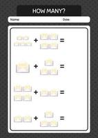 How many counting game with paper mail. worksheet for preschool kids, kids activity sheet vector