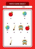 Match with same object game summer icon. worksheet for preschool kids, kids activity sheet vector