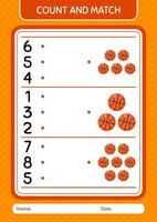 juego de contar y combinar con baloncesto. hoja de trabajo para niños en edad preescolar, hoja de actividades para niños vector