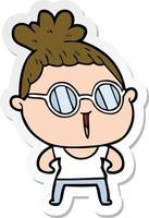 sticker of a cartoon tough woman wearing spectacles vector