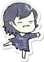 distressed sticker of a cartoon undead vampire girl dancing vector