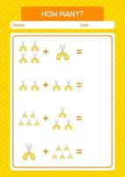 How many counting game with scissors. worksheet for preschool kids, kids activity sheet vector