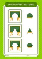 Match pattern game with chalkboard. worksheet for preschool kids, kids activity sheet vector