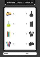 Find the correct shadows game with summer icon. worksheet for preschool kids, kids activity sheet vector