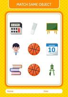 Match with same object game basketball. worksheet for preschool kids, kids activity sheet vector