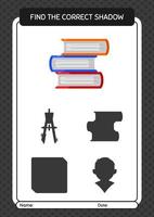 Find the correct shadows game with book. worksheet for preschool kids, kids activity sheet vector