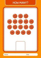 How many counting game with basketball. worksheet for preschool kids, kids activity sheet vector