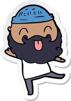 sticker of a dancing man with beard sticking out tongue vector