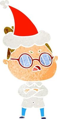 retro cartoon of a annoyed woman wearing santa hat