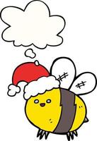 cute cartoon bee wearing christmas hat and thought bubble vector