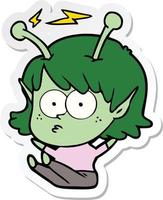 sticker of a cartoon alien girl vector