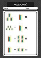 How many counting game with color pencil. worksheet for preschool kids, kids activity sheet vector