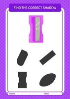 Find the correct shadows game with pencil sharpener. worksheet for preschool kids, kids activity sheet vector