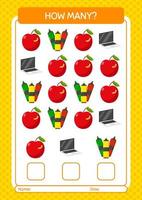 How many counting game with summer icon. worksheet for preschool kids, kids activity sheet vector