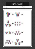 How many counting game with crayons. worksheet for preschool kids, kids activity sheet vector