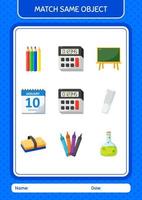 Match with same object game calculator. worksheet for preschool kids, kids activity sheet vector